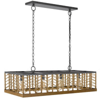 4 Light Pendant, Braided Burlap Shade, Caged Industrial Black Metal 40 Inch - BM351700
