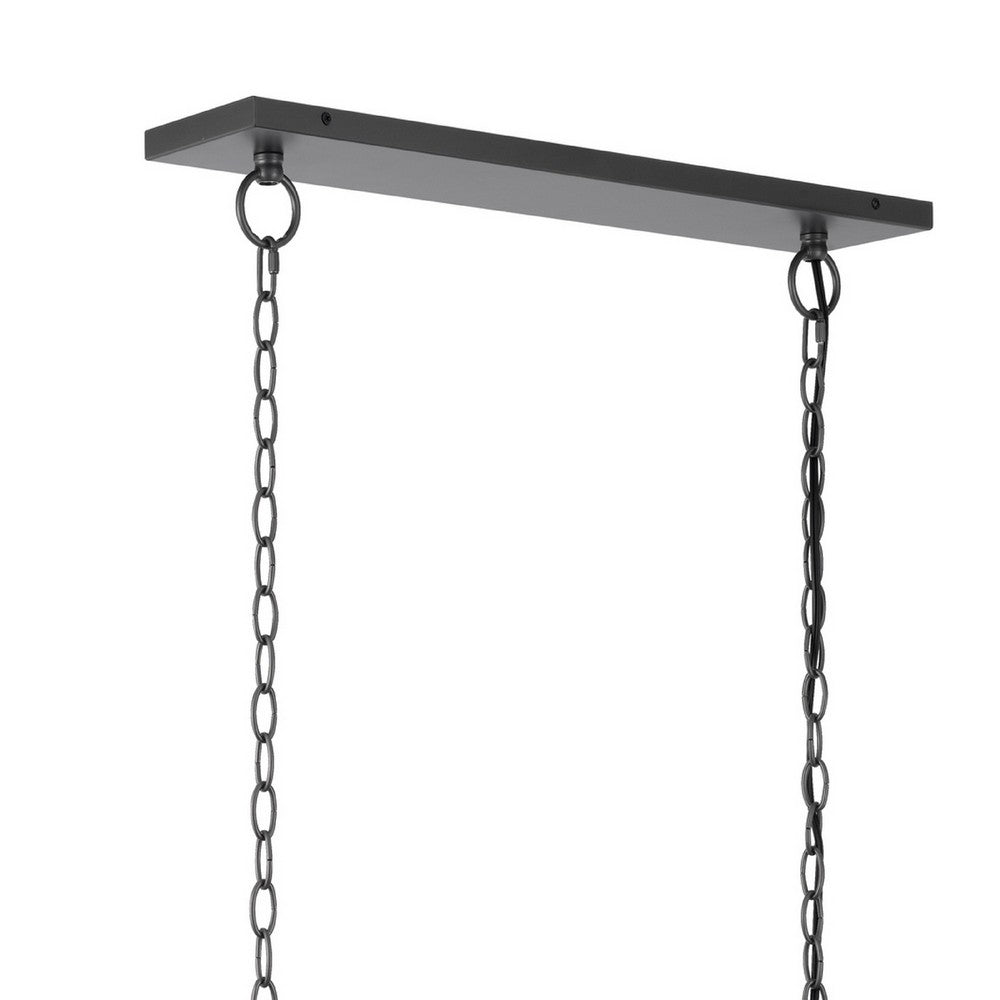 4 Light Pendant, Braided Burlap Shade, Caged Industrial Black Metal 40 Inch - BM351700