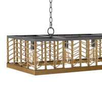 4 Light Pendant, Braided Burlap Shade, Caged Industrial Black Metal 40 Inch - BM351700