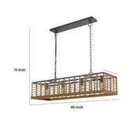 4 Light Pendant, Braided Burlap Shade, Caged Industrial Black Metal 40 Inch - BM351700