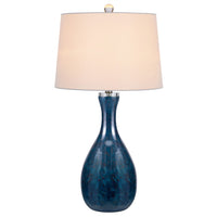 Table Lamp Set of 2, Off-White Drum Shade, Dark Blue Glass 29 Inch - BM351701
