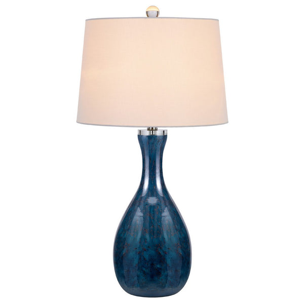 Table Lamp Set of 2, Off-White Drum Shade, Dark Blue Glass 29 Inch - BM351701