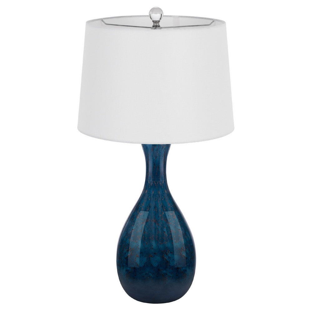 Table Lamp Set of 2, Off-White Drum Shade, Dark Blue Glass 29 Inch - BM351701