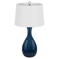 Table Lamp Set of 2, Off-White Drum Shade, Dark Blue Glass 29 Inch - BM351701