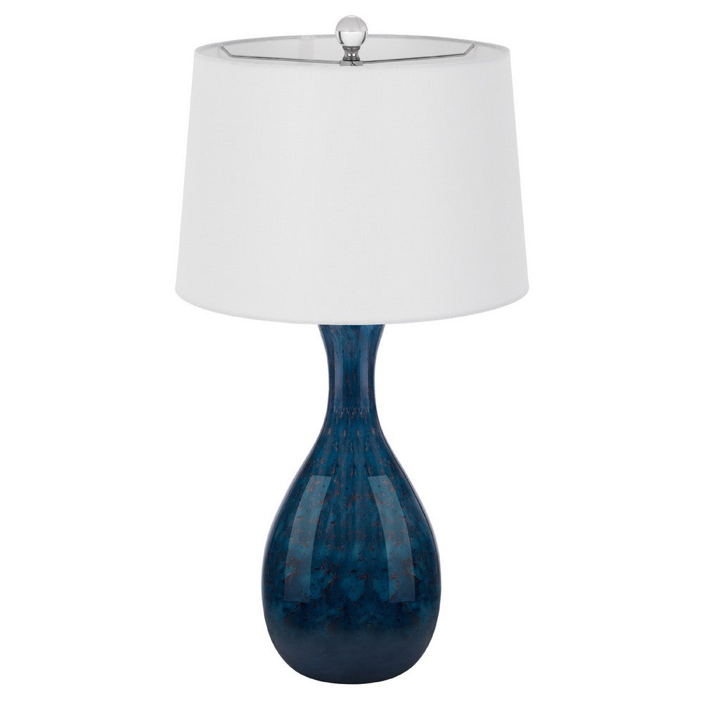 Table Lamp Set of 2, Off-White Drum Shade, Dark Blue Glass 29 Inch - BM351701