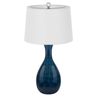 Table Lamp Set of 2, Off-White Drum Shade, Dark Blue Glass 29 Inch - BM351701