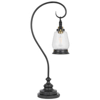 Table Lamp, Vintage Lantern Style, Bubble Glass Shade, Black Metal 32 Inch - BM351702