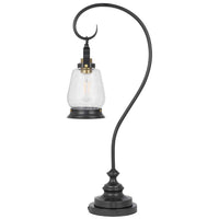 Table Lamp, Vintage Lantern Style, Bubble Glass Shade, Black Metal 32 Inch - BM351702