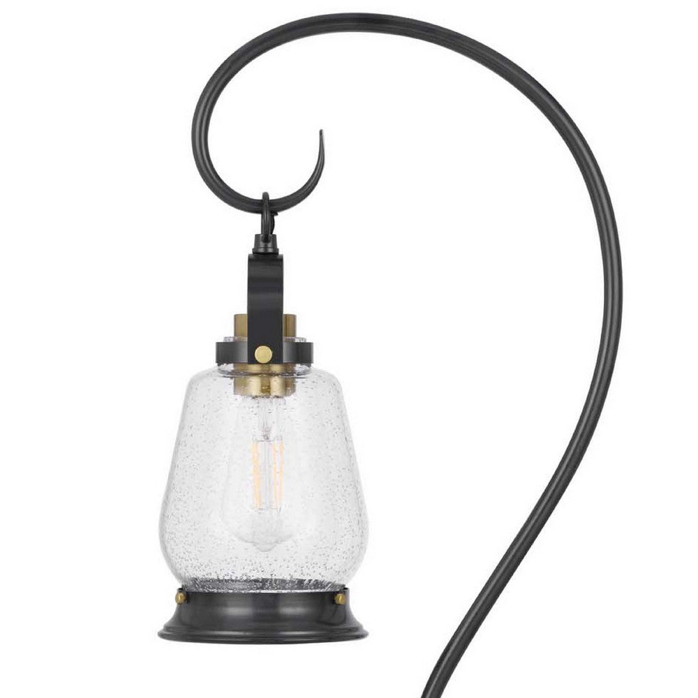 Table Lamp, Vintage Lantern Style, Bubble Glass Shade, Black Metal 32 Inch - BM351702