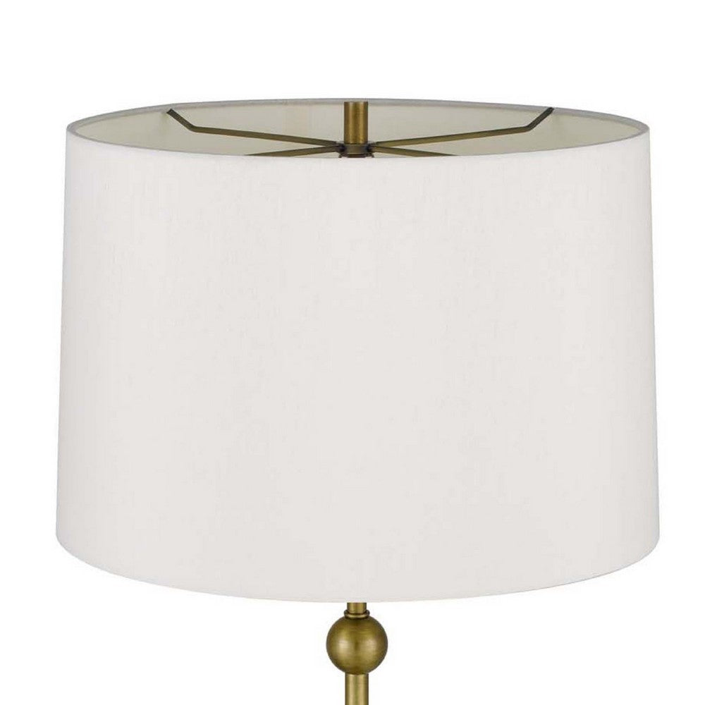 Table Lamp, White Drum Shade, Slim Brass Neck, Swirled Black Marble 29 Inch - BM351703