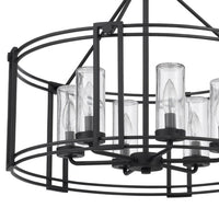 6 Light Chandelier, Caged Round Oval, Glass Shades, Black Metal 24 Inch - BM351704