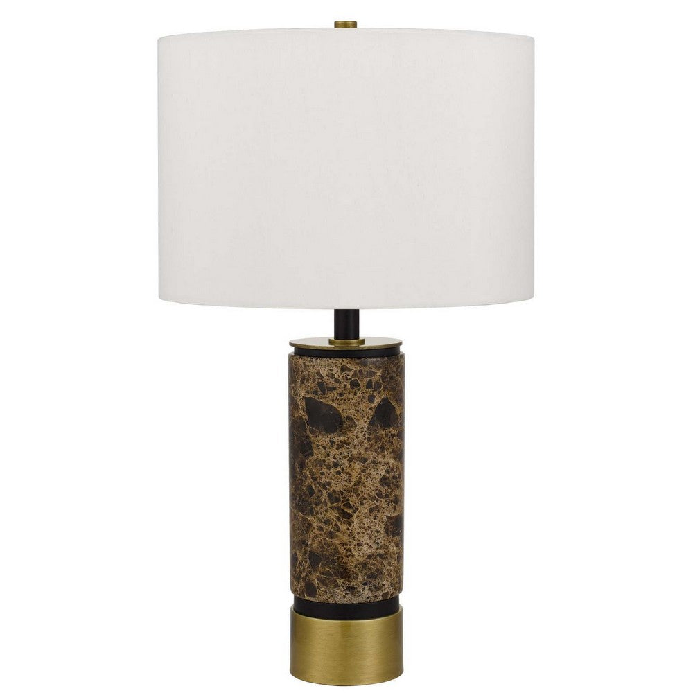 Table Lamp, White Drum Shade, Brass Base, Swirled Black Marble 22 Inch - BM351705