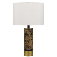 Table Lamp, White Drum Shade, Brass Base, Swirled Black Marble 22 Inch - BM351705