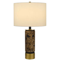 Table Lamp, White Drum Shade, Brass Base, Swirled Black Marble 22 Inch - BM351705