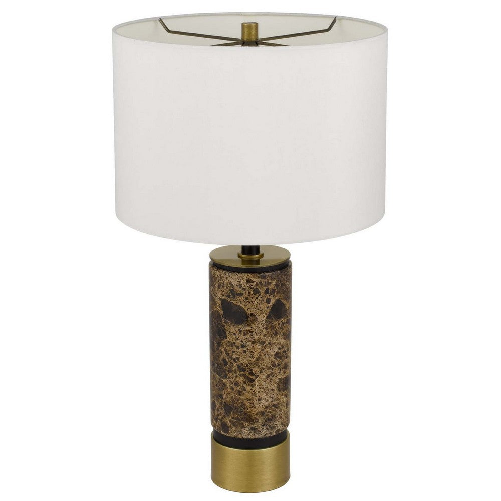 Table Lamp, White Drum Shade, Brass Base, Swirled Black Marble 22 Inch - BM351705
