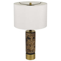 Table Lamp, White Drum Shade, Brass Base, Swirled Black Marble 22 Inch - BM351705