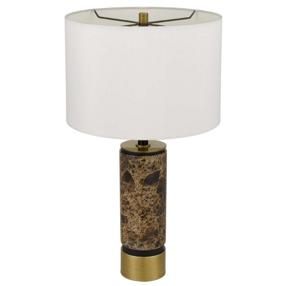 Table Lamp, White Drum Shade, Brass Base, Swirled Black Marble 22 Inch - BM351705