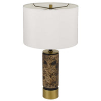 Table Lamp, White Drum Shade, Brass Base, Swirled Black Marble 22 Inch - BM351705