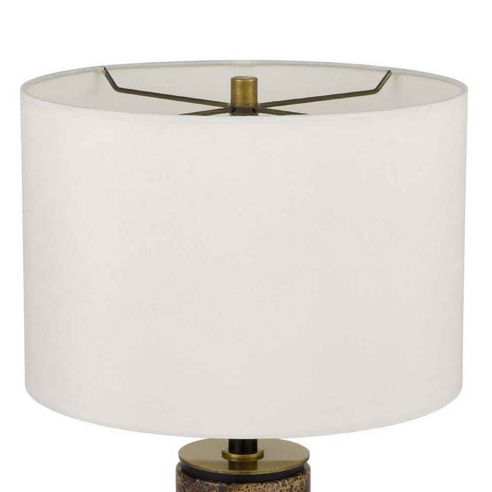 Table Lamp, White Drum Shade, Brass Base, Swirled Black Marble 22 Inch - BM351705
