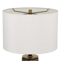 Table Lamp, White Drum Shade, Brass Base, Swirled Black Marble 22 Inch - BM351705