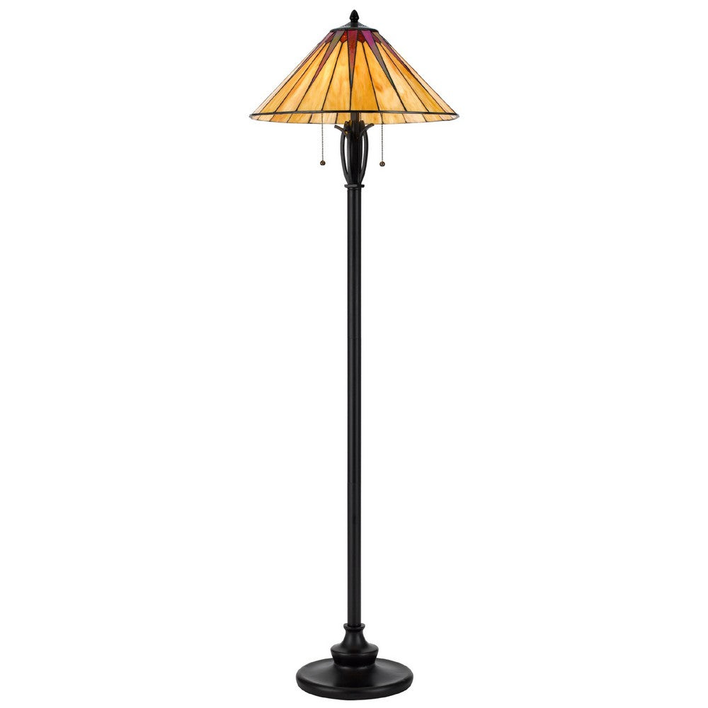 Eli Floor Lamp, Stained Tiffany Glass Shade, Hand Painted, Bronze 61 Inch - BM351706
