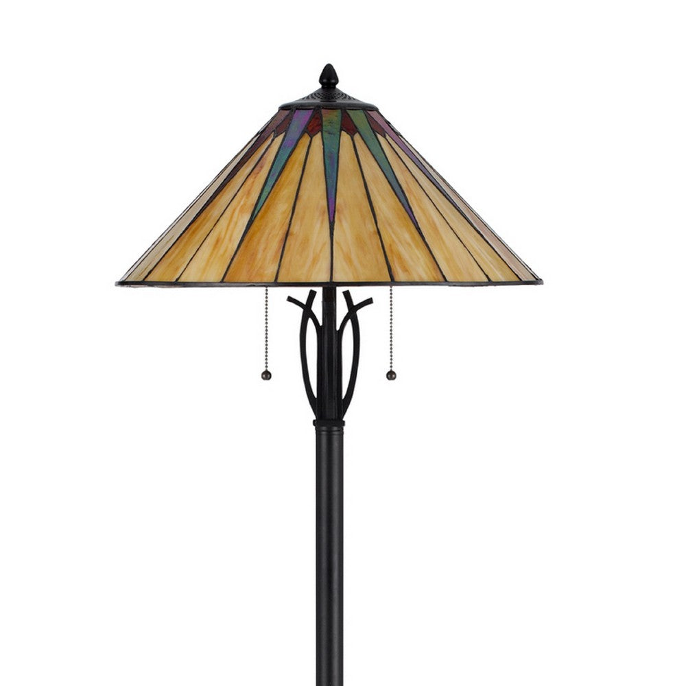 Eli Floor Lamp, Stained Tiffany Glass Shade, Hand Painted, Bronze 61 Inch - BM351706