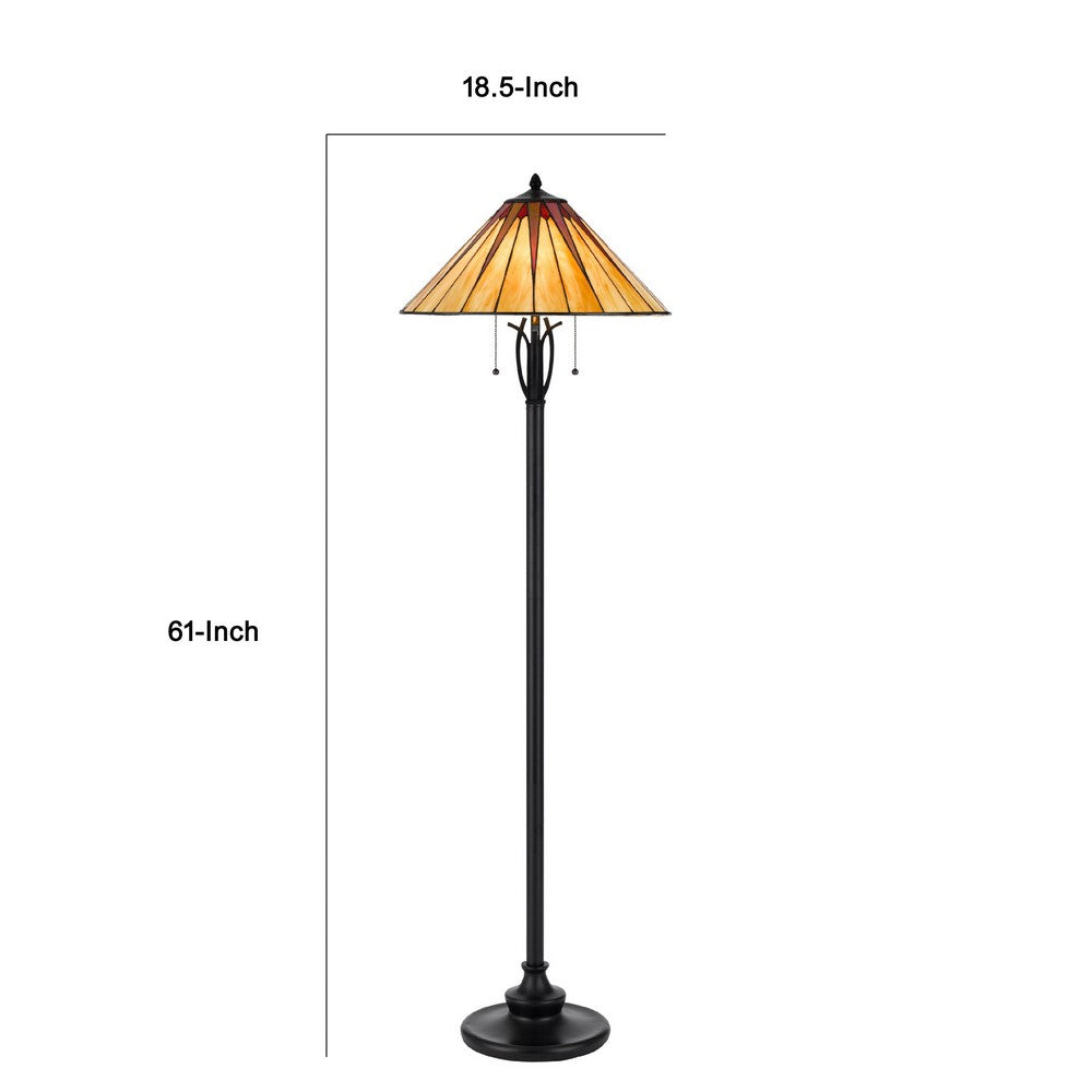 Eli Floor Lamp, Stained Tiffany Glass Shade, Hand Painted, Bronze 61 Inch - BM351706