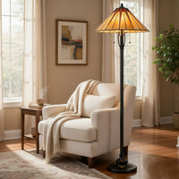 Eli Floor Lamp, Stained Tiffany Glass Shade, Hand Painted, Bronze 61 Inch - BM351706