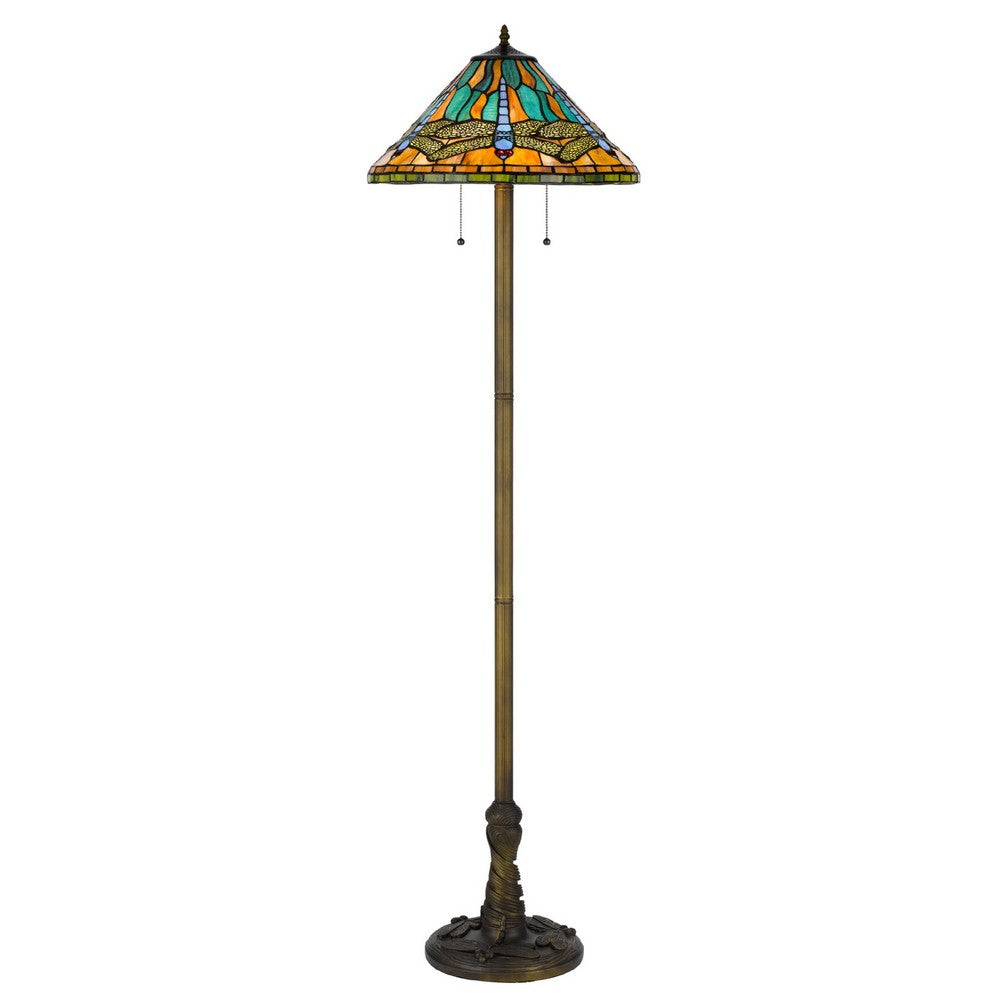 Eli Tiffany Shade Floor Lamp with Hand Painted Dragonfly, Brass 63 Inch - BM351707