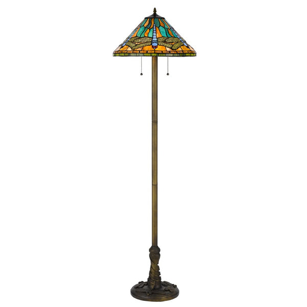 Eli Tiffany Shade Floor Lamp with Hand Painted Dragonfly, Brass 63 Inch - BM351707