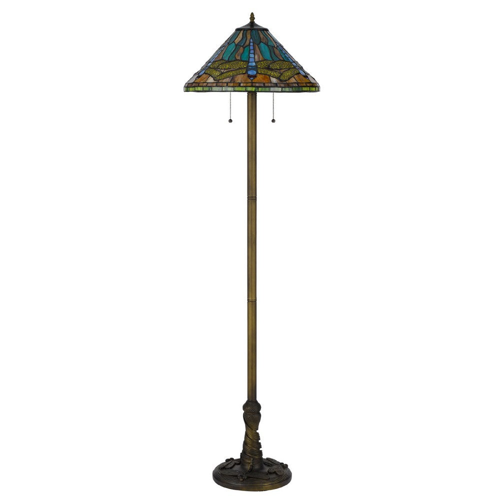 Eli Tiffany Shade Floor Lamp with Hand Painted Dragonfly, Brass 63 Inch - BM351707