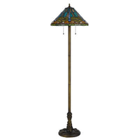 Eli Tiffany Shade Floor Lamp with Hand Painted Dragonfly, Brass 63 Inch - BM351707
