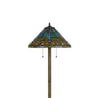Eli Tiffany Shade Floor Lamp with Hand Painted Dragonfly, Brass 63 Inch - BM351707