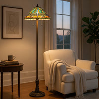 Eli Tiffany Shade Floor Lamp with Hand Painted Dragonfly, Brass 63 Inch - BM351707
