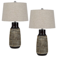 Bora Table Lamp Set of 2, Antique Silver Burlap Shade, Black Ceramic - BM351708