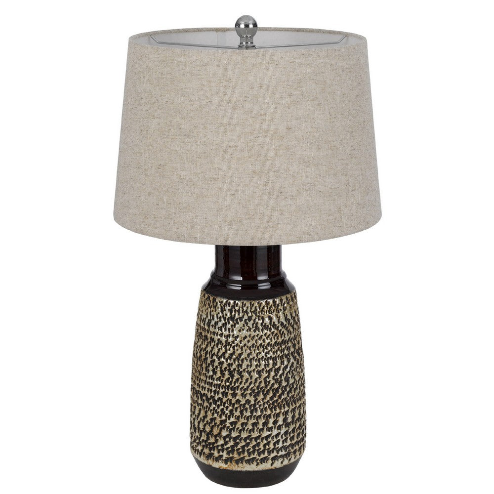 Bora Table Lamp Set of 2, Antique Silver Burlap Shade, Black Ceramic - BM351708