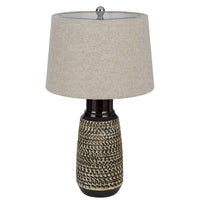 Bora Table Lamp Set of 2, Antique Silver Burlap Shade, Black Ceramic - BM351708