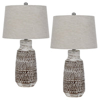 Bora Table Lamp Set of 2, Burlap Shade, Brown Ceramic, Distressed White - BM351709