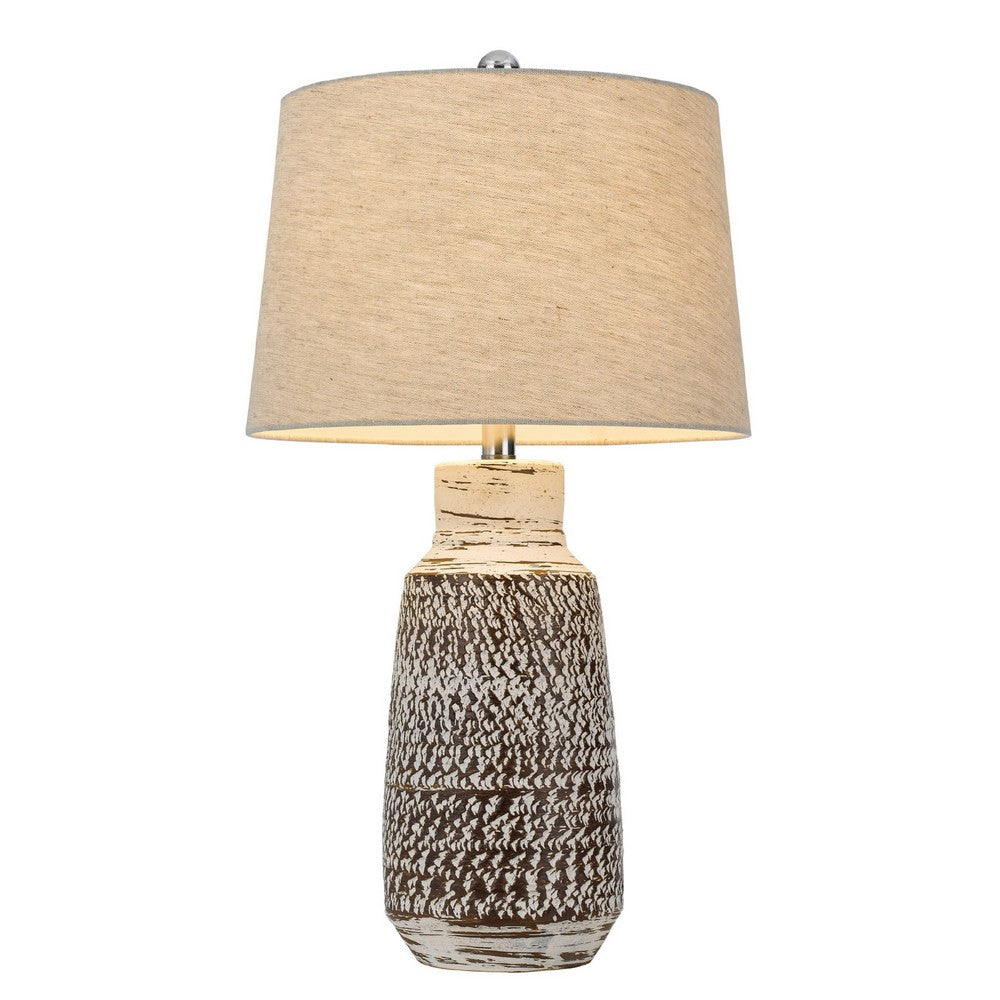Bora Table Lamp Set of 2, Burlap Shade, Brown Ceramic, Distressed White - BM351709