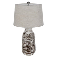 Bora Table Lamp Set of 2, Burlap Shade, Brown Ceramic, Distressed White - BM351709