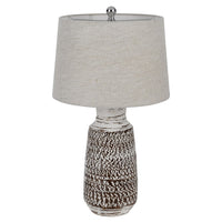 Bora Table Lamp Set of 2, Burlap Shade, Brown Ceramic, Distressed White - BM351709