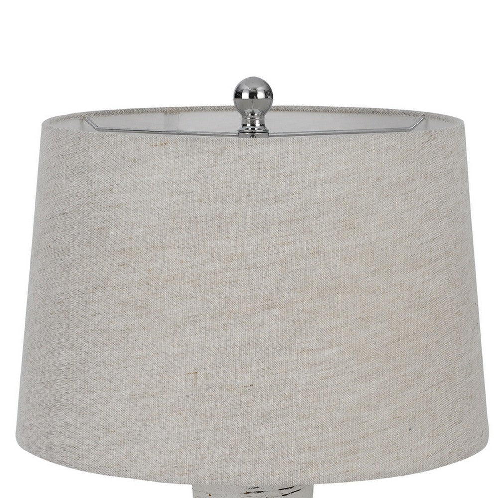 Bora Table Lamp Set of 2, Burlap Shade, Brown Ceramic, Distressed White - BM351709