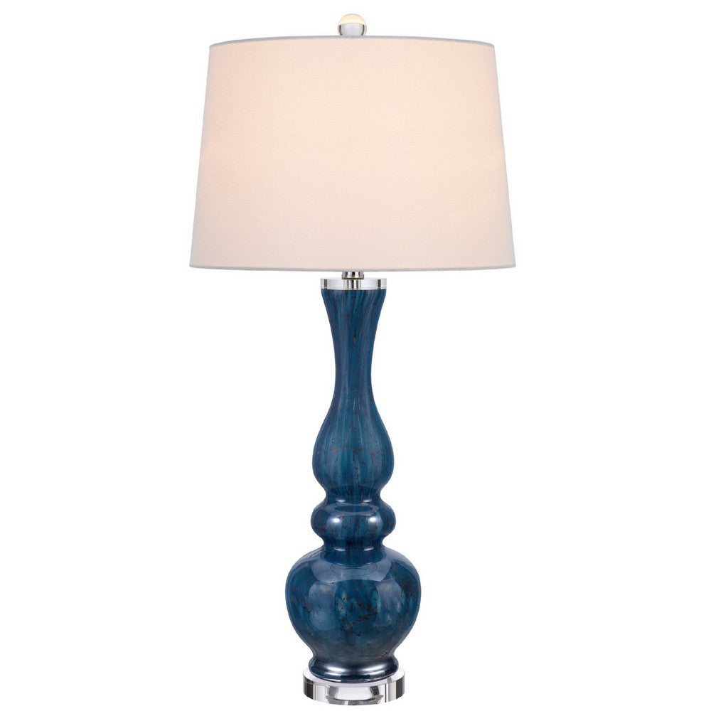 Table Lamp Set of 2, Off-White Shade, Blue Candlestick Glass Body 32 Inch - BM351710