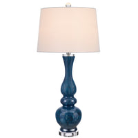 Table Lamp Set of 2, Off-White Shade, Blue Candlestick Glass Body 32 Inch - BM351710