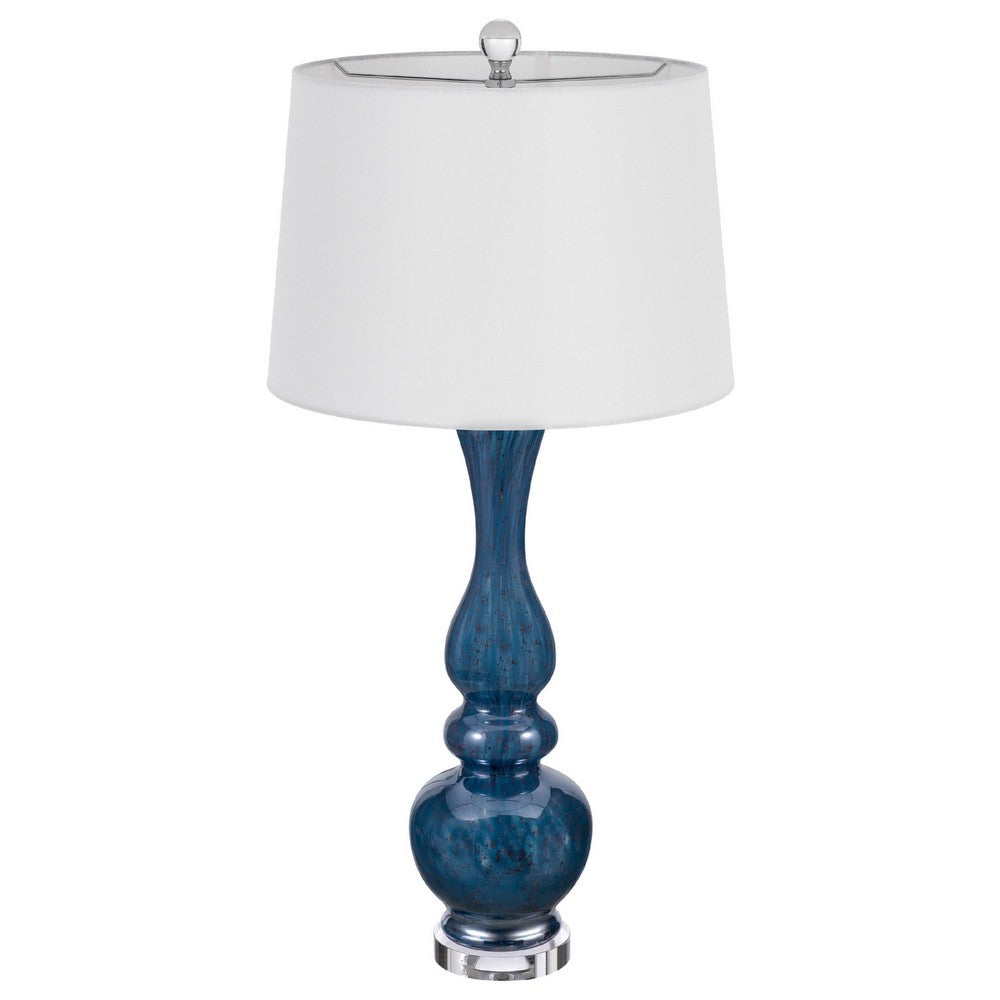 Table Lamp Set of 2, Off-White Shade, Blue Candlestick Glass Body 32 Inch - BM351710