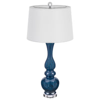 Table Lamp Set of 2, Off-White Shade, Blue Candlestick Glass Body 32 Inch - BM351710
