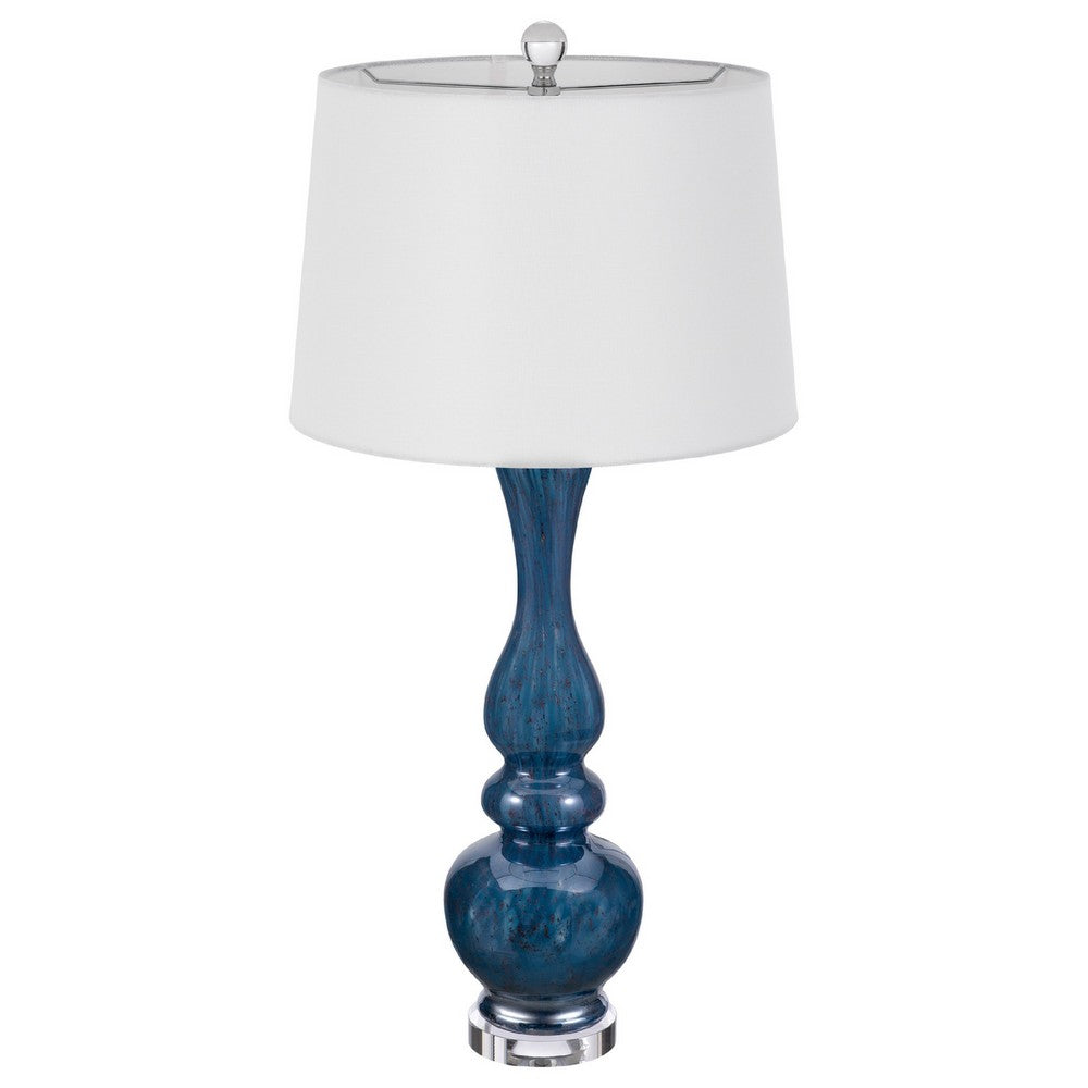 Table Lamp Set of 2, Off-White Shade, Blue Candlestick Glass Body 32 Inch - BM351710