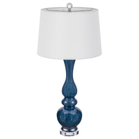 Table Lamp Set of 2, Off-White Shade, Blue Candlestick Glass Body 32 Inch - BM351710