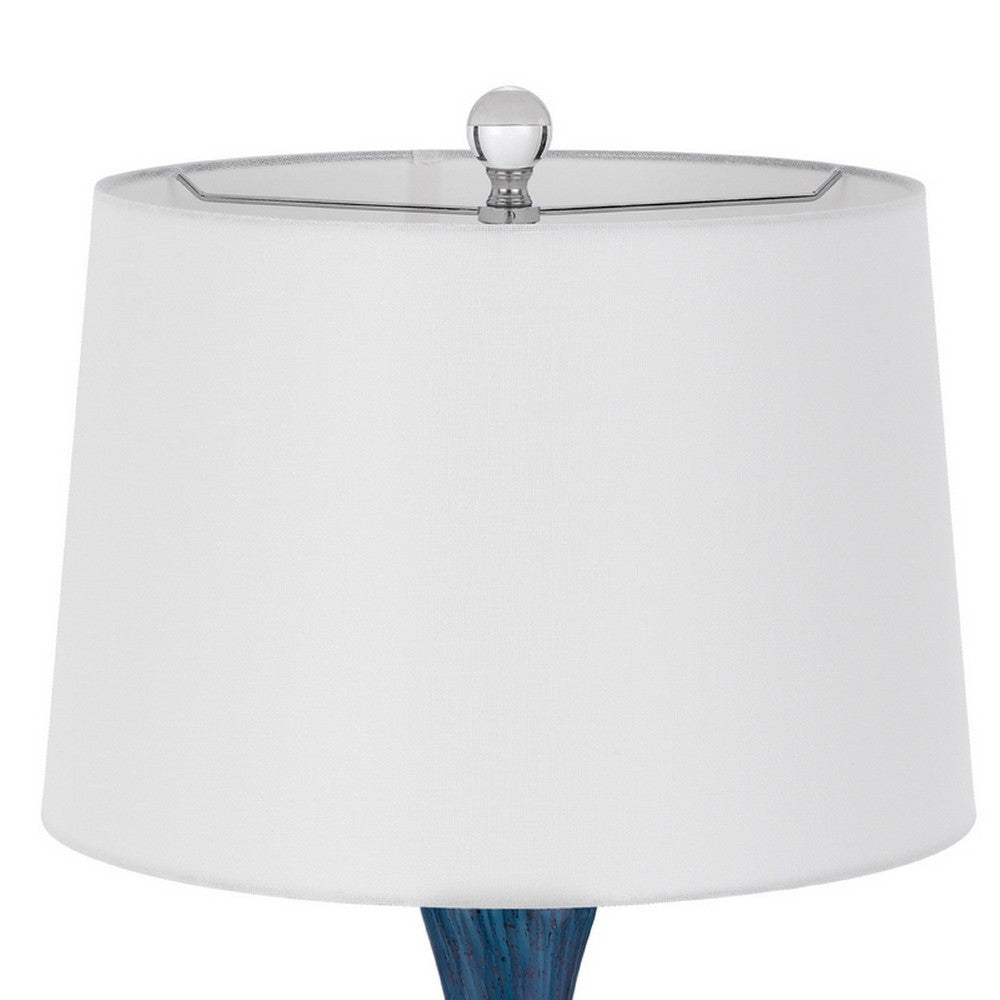 Table Lamp Set of 2, Off-White Shade, Blue Candlestick Glass Body 32 Inch - BM351710