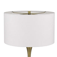 Table Lamp, White Linen Shade, Hammered Antique Brass Retro Hourglass Shape - BM351711